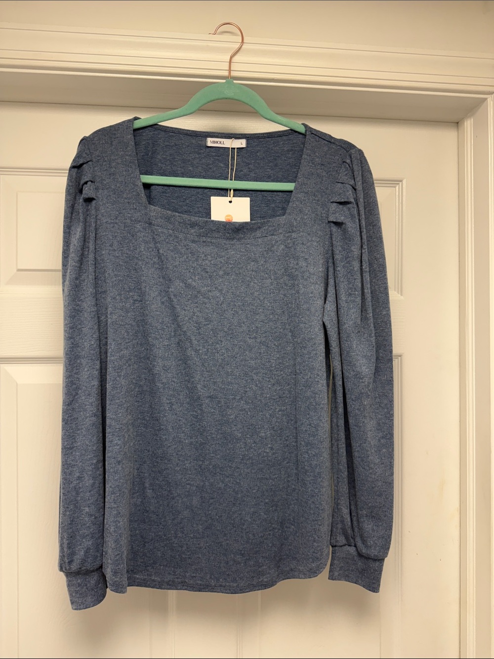 Mossimo Blue Square Neck Long Sleeve Top